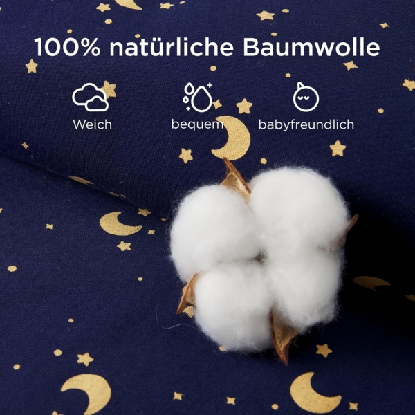 Duomiaomiao Baby Schlafsack mit Füßen 3.5 tog, winterschlafsack 100% Baumwolle Baby, Mädchen mit Schlafsack, Cartoon-Laub（der Mond die Sterne/65CM Bild 5