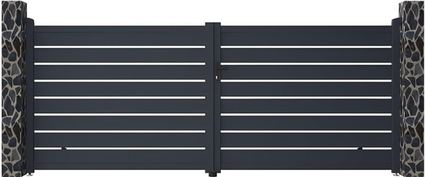 Vente-unique - Gartentor Flügeltor Doppeltor - 397 x 166 cm - durchbrochen - Aluminium - Anthrazit - PRIMO