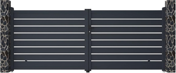 Vente-unique - Gartentor Flügeltor Doppeltor - 397 x 166 cm - durchbrochen - Aluminium - Anthrazit - PRIMO