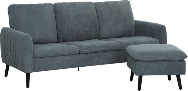 HOMCOM Ecksofa 3-Sitzer-Sofa mit Fußhocker, Stoffbezug 1 Teile, L-förmiges Couch, Dunkelgrau