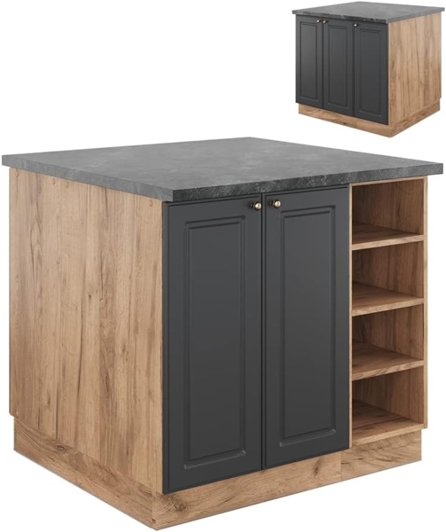 Kücheninsel Fame-Line Anthrazit-Gold/Goldkraft Eiche 90 cm ohne Arbeitsplatte Vicco