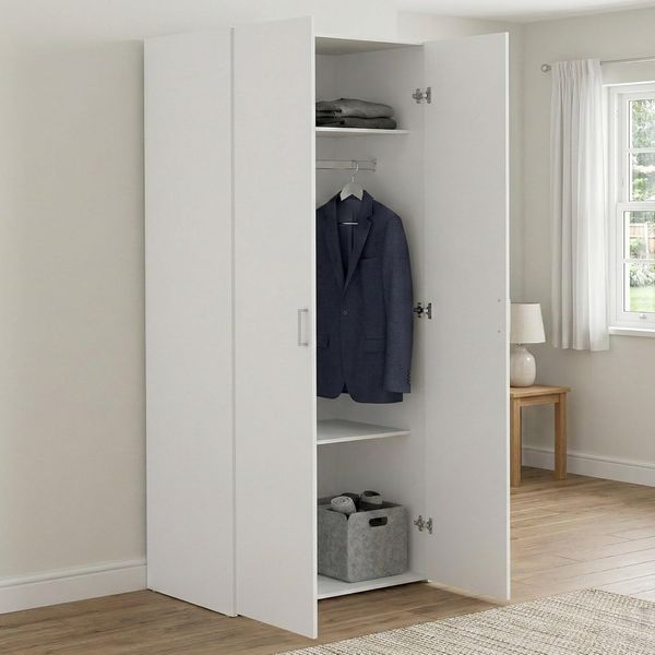 Dmora - Kleiderschrank 2 Türen Paulette, Schlafzimmermöbel, Schrank, Garderobe, 77x49 h175 cm, Weiß