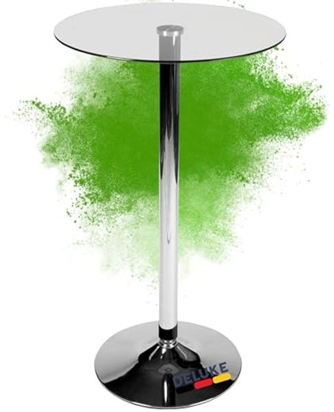 Stehtisch Glas rund Ø 60cm THOVI - 105cm Hoch, Metall Gestell, Glasplatte | Bistrotisch Gastro Bartisch rund Hoher Tisch Hochtisch