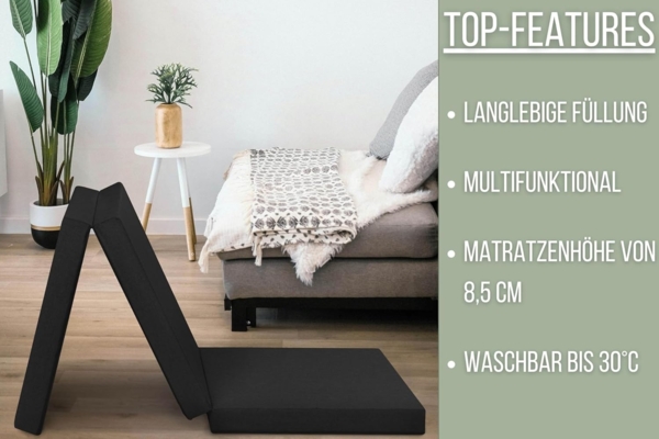 Badenia Trendline faltbare Gästematratze, mit Mikrofaserbezug, 196x65 cm Liegefläche, schwarz Bild 6