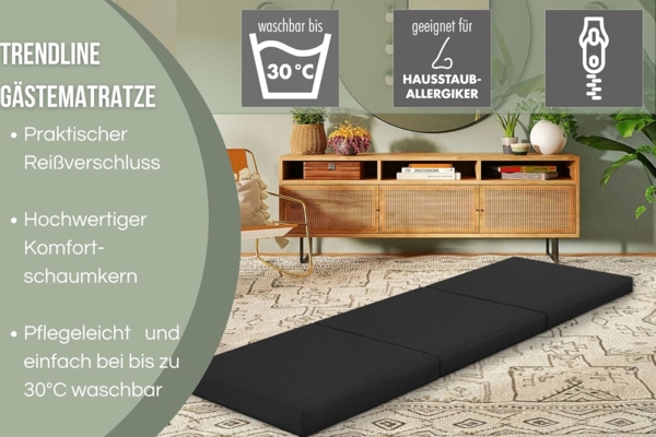 Badenia Trendline faltbare Gästematratze, mit Mikrofaserbezug, 196x65 cm Liegefläche, schwarz Bild 5