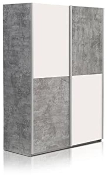 Möbel-Eins LILLY Schiebetürenschrank 120 cm, Material Dekorspanplatte, betongrau/weiss