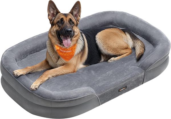 Feandrea Hundebett, Hundekissen, für extra große Hunde, 122 x 85 x 20 cm, orthopädisch, wasserdichte Innenschicht, erhöhte Ränder, Abnehmbarer, waschbarer Bezug, rutschfest, hellgrau PGW284G01