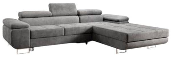 Designer Sofa Calvera mit Schlaf- und Klappfunktion Grau Samt Rechts
