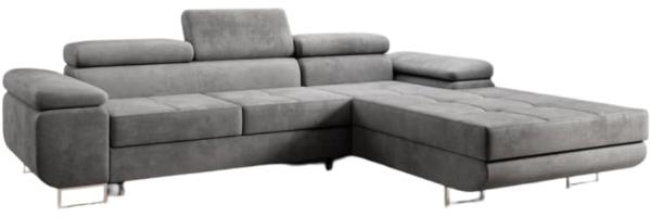 Designer Sofa Calvera mit Schlaf- und Klappfunktion (Samt) Grau Rechts