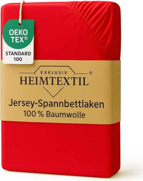 EXKLUSIV HEIMTEXTIL Marke Jersey Spannbettlaken 90 x 200 cm Rot 100% Baumwolle Öko - Tex Zertifiziert Bed-Sheet Bettlaken Spannbetttuch Topper Leinentuch