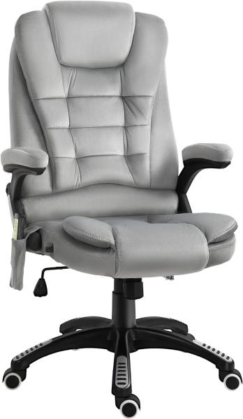 Vinsetto Massage Sessel, Bürostuhl mit Massagefunktion, Gaming Stuhl, höhenverstellbarer Chefsessel, ergonomischer Drehstuhl, PU-Räder, Grau, 67 x 74 x 107-116 cm