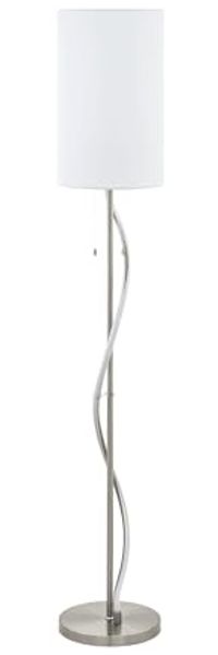 Eglo 98309 Stehleuchte ESPARTAL E27 1X60W LED 11,8W 3000K nickel-matt, alu weiß Ø25cm H:148,5cm mit Zugschalter