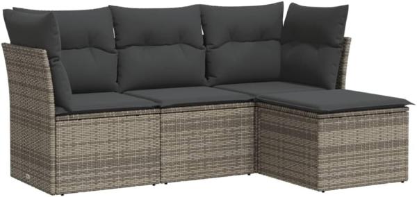 vidaXL 4-tlg. Garten-Sofagarnitur mit Kissen Grau Poly Rattan 3217540