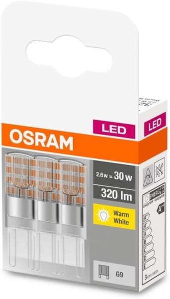 Osram BASE LED Lampe PIN, Pinlampe mit G9 Sockel, 2,60W, Ersatz für 30W-Glühbirne, Warmweiss (2700K), 3er-Pack Bild 2