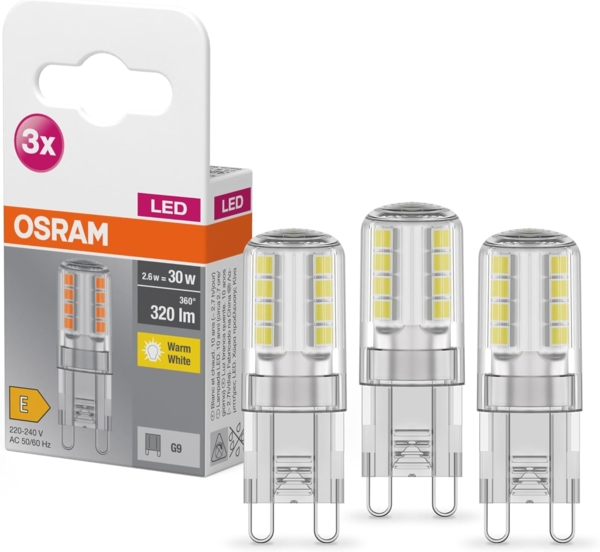 Osram BASE LED Lampe PIN, Pinlampe mit G9 Sockel, 2,60W, Ersatz für 30W-Glühbirne, Warmweiss (2700K), 3er-Pack Bild 1