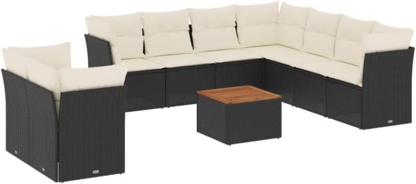 vidaXL 10-tlg. Garten-Sofagarnitur mit Kissen Schwarz Poly Rattan 3223711