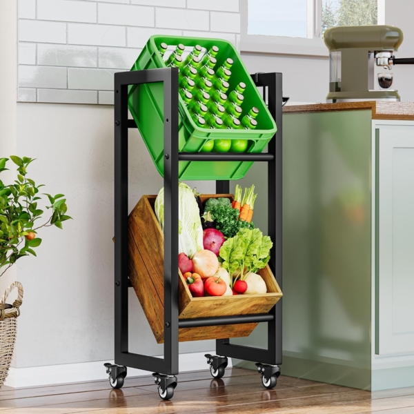 YITAHOME Getränkekistenregal 2 Kisten mit Rollen, verstellbaren füße, Öffner, Metall Kistenregal mit 2 Ebenen für Bier, Obst, Gemüse, Wasser, getränkeregal kisten Regal, Tragfähigkeit 240KG