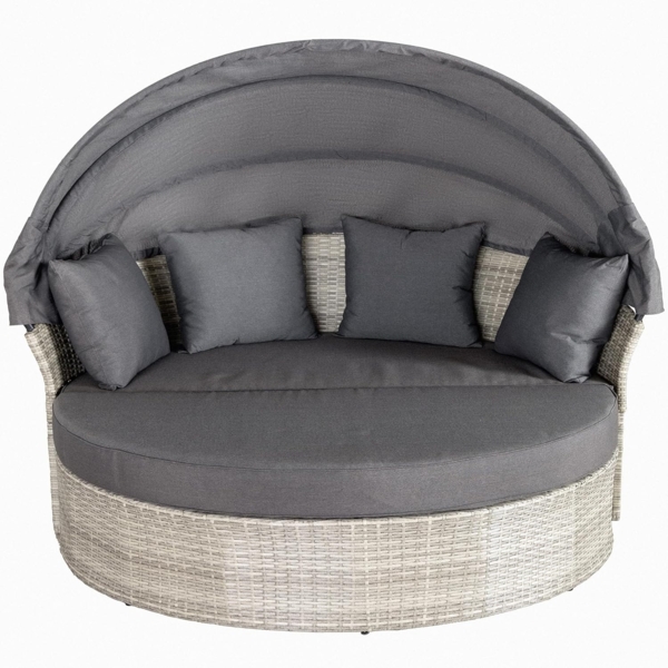 riess-ambiente Sonneninsel PLAYA LIVING 165cm hellgrau / natur · Polyrattan · Aluminium, Einzelartikel 1 Teile, Gartenlounge · einfahrbares Fußteil · klappbares Dach · mit Kissen