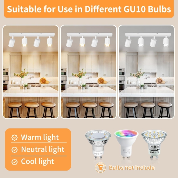 Dehobo Led Deckenstrahler Schwenkbar 350° Deckenstrahler 4 Flammig Deckenleuchte GU10 LED Wandstrahler Weiß Spotlight Lampe Deckenlampe für Wohnzimmer Schlafzimmer Küche Bild 4