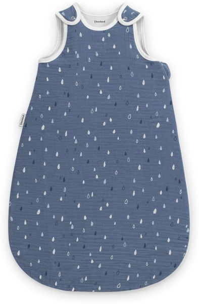 Ehrenkind® Baby Sommerschlafsack Rund Musselin | aus weicher OEKO-TEX zertifizierter Bio-Baumwolle | Sommer Baby Schlafsack Baby 1 TOG Gr. 50/56 Jeansblau Tropfen