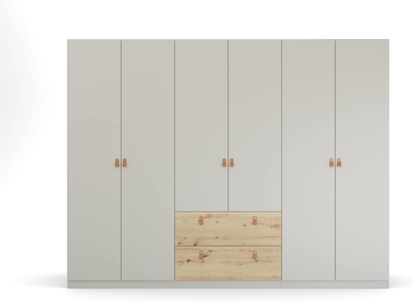 Rauch Möbel Homey by Quadra Spin Schrank Drehtürenschrank, Grau, 6-trg, inkl. 3 Kleiderstangen, 3 Einlegeböden, 2 Schubkästen, BxHxT 271 x 210 x 54 cm Bild 3