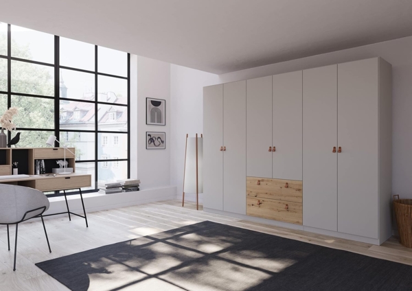 Rauch Möbel Homey by Quadra Spin Schrank Drehtürenschrank, Grau, 6-trg, inkl. 3 Kleiderstangen, 3 Einlegeböden, 2 Schubkästen, BxHxT 271 x 210 x 54 cm Bild 2