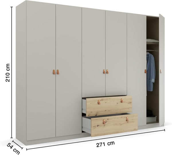 Rauch Möbel Homey by Quadra Spin Schrank Drehtürenschrank, Grau, 6-trg, inkl. 3 Kleiderstangen, 3 Einlegeböden, 2 Schubkästen, BxHxT 271 x 210 x 54 cm Bild 4