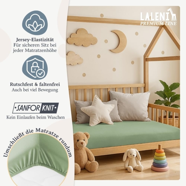 Laleni Premium Spannbettlaken Stubenwagen rechteckig 42x81 cm - Oeko-Tex Zertifiziert, 100% Baumwolle, atmungsaktives Spannbetttuch Jersey Baby, 150 g/m², Summer Green - Grün Bild 5