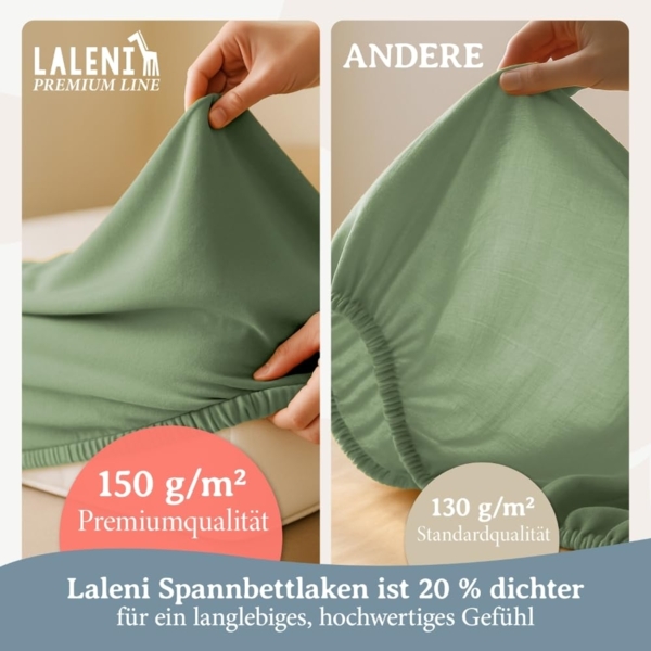 Laleni Premium Spannbettlaken Stubenwagen rechteckig 42x81 cm - Oeko-Tex Zertifiziert, 100% Baumwolle, atmungsaktives Spannbetttuch Jersey Baby, 150 g/m², Summer Green - Grün Bild 4