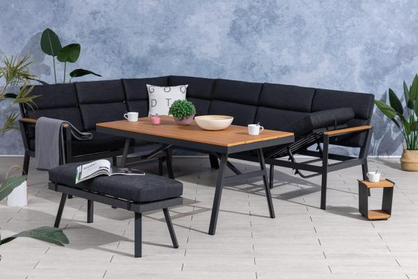 Gardissimo Dining-Ecklounge "Nabari" inkl. Ecksofa, Bank, Tisch und Kissen, anthrazit / braun, ohne Sessel,links