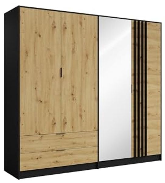 Vente-unique - TUNALO Wardrobe and walk-in wardrobe Holz, Platte SchwarzBeige - B 54 cm x H 203 cm x L 220,5 cm