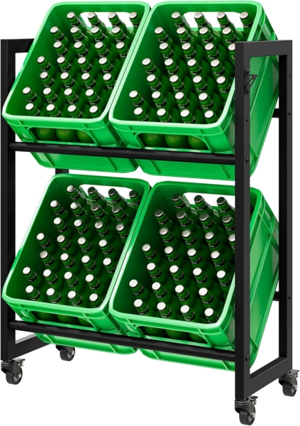 YITAHOME Getränkekistenregal für 4 Kisten mit Industrierollen & Verstellbaren Füßen, Verstärktes Metall, Kratzfeste Lackierung, Bierkistenregal Inkl. Flaschenöffner & Alle Werkzeuge, 75 x 90 x 32 cm