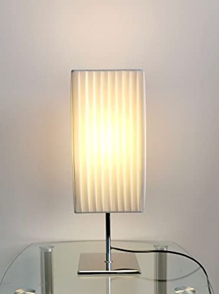TRANGO Stehlampe, 2022 Design Tischleuchte mit Plissee Lampenschirm & Chrom Lampenfuß *CANNES* Tischlampe mit 1x E27 Lampenfassung für LED Leuchtmittel (nicht enthalten) Wohnzimmer Lampe, Nachttischlampe, LxBxH: 14x14x43cm, Fensterbank Leuchte, Schreib...