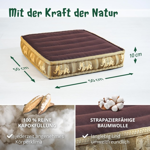 livasia Sitzkissen Bodensitzkissen (Deluxe) vegan und handgefertigt, 50x50x10cm, Kapok Bild 4