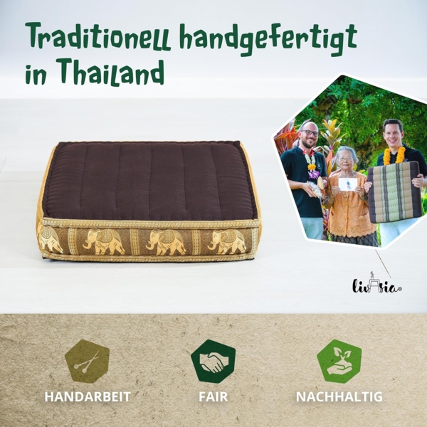 livasia Sitzkissen Bodensitzkissen (Deluxe) vegan und handgefertigt, 50x50x10cm, Kapok Bild 6