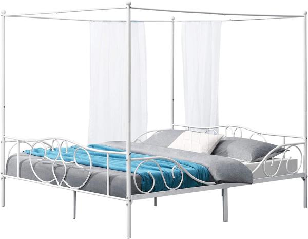 Himmelbett Finström 180x200cm Metall Bettrahmen mit Lattenrost Weiß en. casa