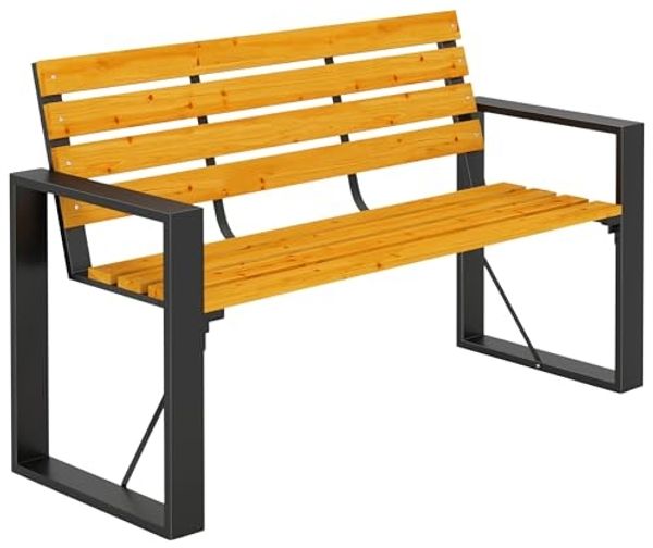 Outsunny Gartenbank mit Lamelldesign, Armlehnen (Sitzbank, 1-St, Holzbank), für Garten Balkon Terrasse 136 x 54 x 82 cm Naturholz