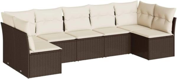 vidaXL 7-tlg. Garten-Sofagarnitur mit Kissen Braun Poly Rattan