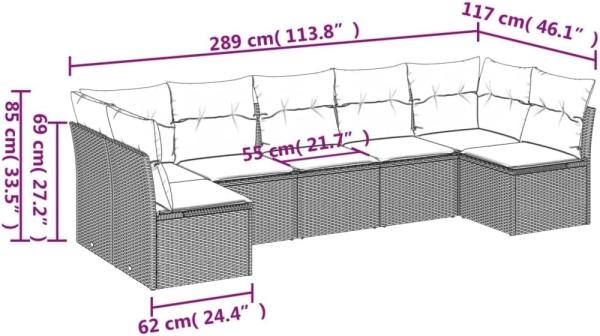 vidaXL 7-tlg. Garten-Sofagarnitur mit Kissen Braun Poly Rattan 3249272 Bild 3