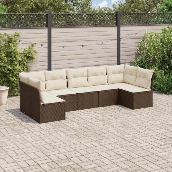vidaXL 7-tlg. Garten-Sofagarnitur mit Kissen Braun Poly Rattan 3249272 Bild 2