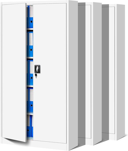 Jan Nowak 3er Set Aktenschrank C001 Metallschrank Stahlschrank Werkzeugschrank Büroschrank Lagerschrank Universalschrank Pulverbeschichtung Flügeltüren 185 x 90 x 40 cm (weiß/weiß)