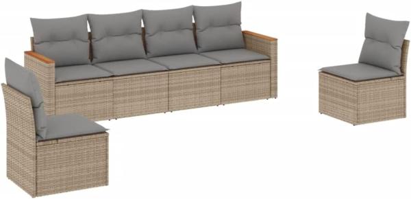 vidaXL 6-tlg. Garten-Sofagarnitur mit Kissen Beige Poly Rattan 3258265
