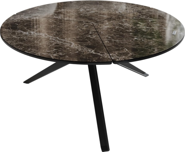 Couchtisch Delron 70x70 cm Keramik Laminam®Emperador Extra Lucidato Dunkelbraun Kreuzfuß Flach Metall Schwarz