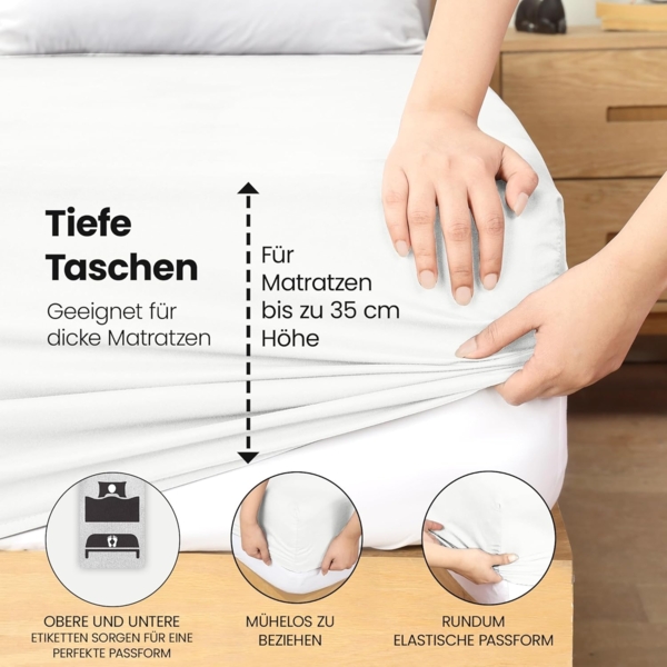 Utopia Bedding - Spannbettlaken 180x200 cm - Weiß - Oeko-Tex Zertifiziertes Gebürstete Polyester-Mikrofaser Spannbetttuch - 35 cm Tiefe Tasche Bild 5