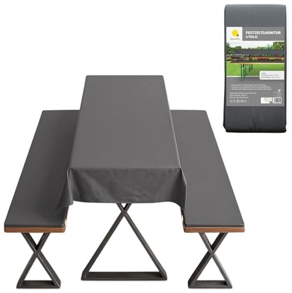 Spetebo Bierzeltgarnitur Universal Auflagenset gepolstert anthrazit - 3-teilig, (Packung, 3-tlg, 2 Auflagen, 1 Tischdecke), Set aus 2 Bankauflagen mit Haltegurten und 1 Tischdecke