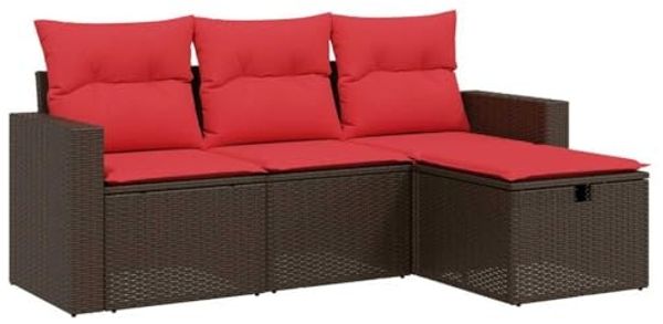 vidaXL 4-teiliges Gartensofa-Set mit Kissen, braun, Polyrattan 3263450
