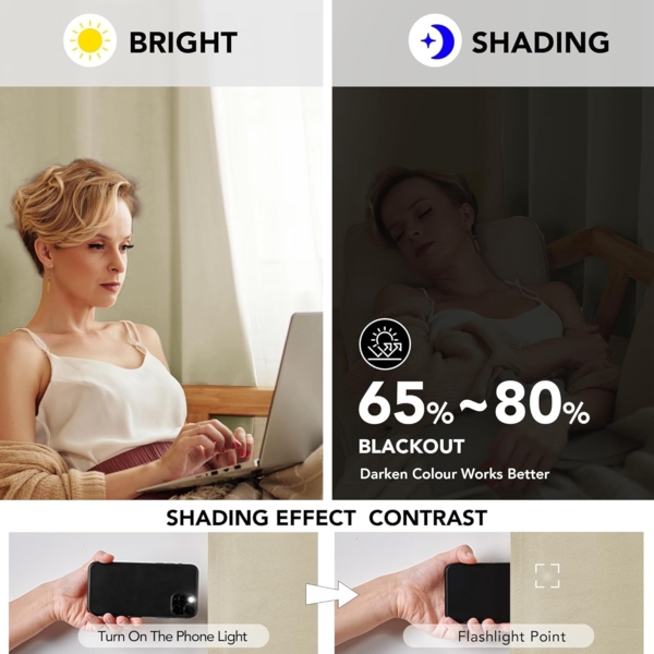 Deconovo Vorhang Blickdicht Verdunkelungsvorhang Gardine Wohnzimmer Thermogardine Kälteschutz Ösen, 245x140 cm(HöhexBreite), Beige, 2er Set Bild 5