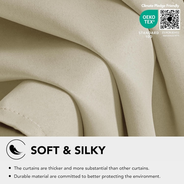 Deconovo Vorhang Blickdicht Verdunkelungsvorhang Gardine Wohnzimmer Thermogardine Kälteschutz Ösen, 245x140 cm(HöhexBreite), Beige, 2er Set Bild 6