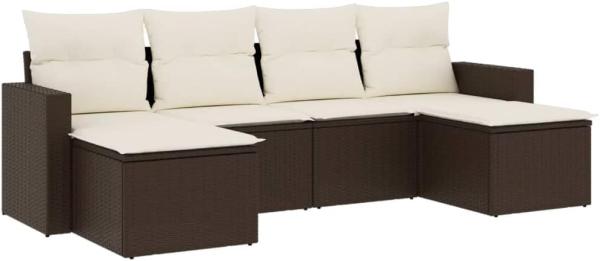 vidaXL 6-tlg. Garten-Sofagarnitur mit Kissen Braun Poly Rattan 3251660