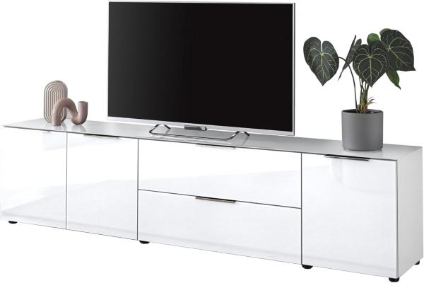 Stella Trading TV-Lowboard Santorin in Weiß, TV - TV Schrank für TV bis 77 Zoll mit viel Stauraum für Ihr Wohnzimmer - 226 x 55 x 40 cm (B/H/T)